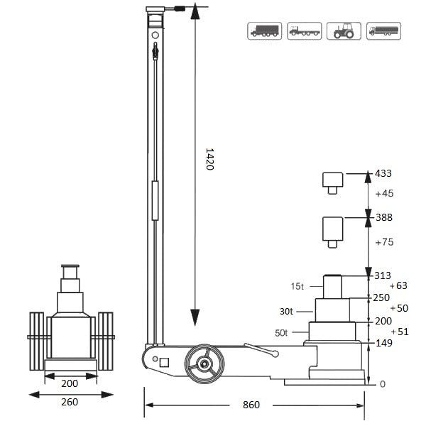 Luchtvloerkrik 50T - 30T - 15T