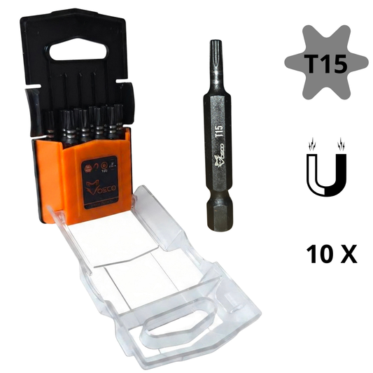 VOSCO® Lange Schroefbits T15 Magnetisch – 10 Stuks – Professionele Torx Bit