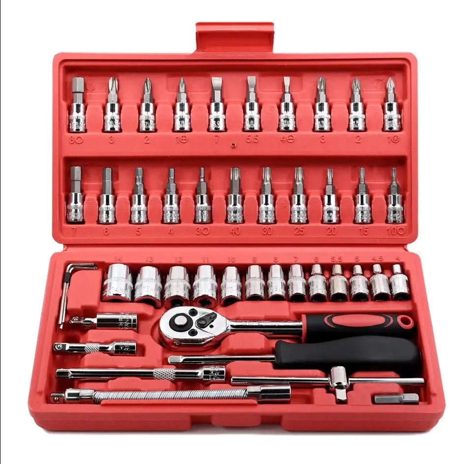 46-Delige Ratelsleutel Set – 1/4" Dopsleutel & Bits Set