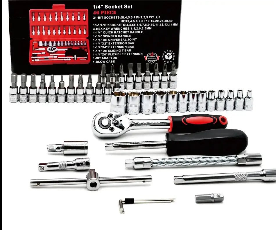 46-Delige Ratelsleutel Set – 1/4" Dopsleutel & Bits Set